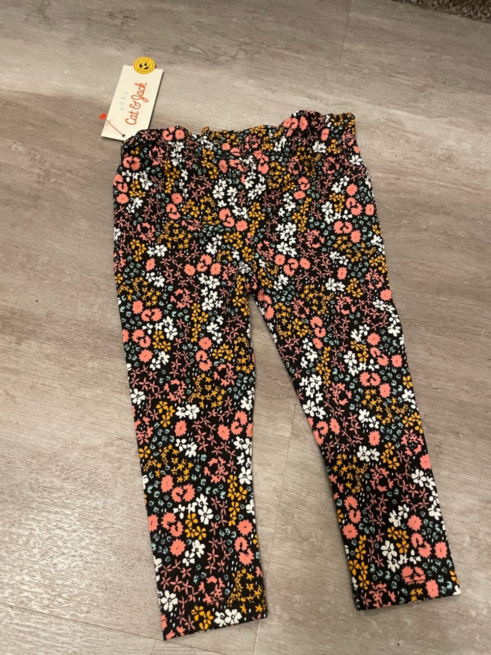 Cat & Jack Black Floral Leggings Flowers Baby Girl 12M